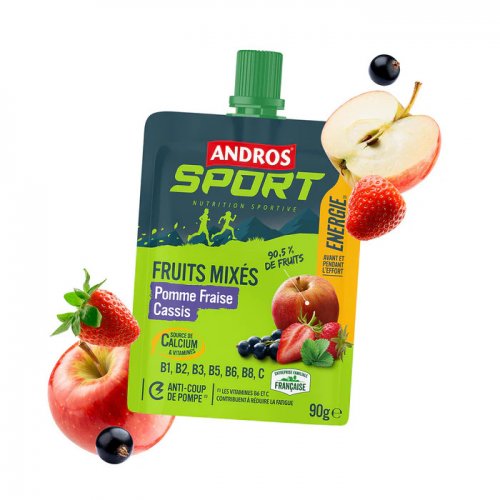 Gourde de Fruits Mixés Vitaminés Pomme Fraise Cassis 90g - montisport.fr